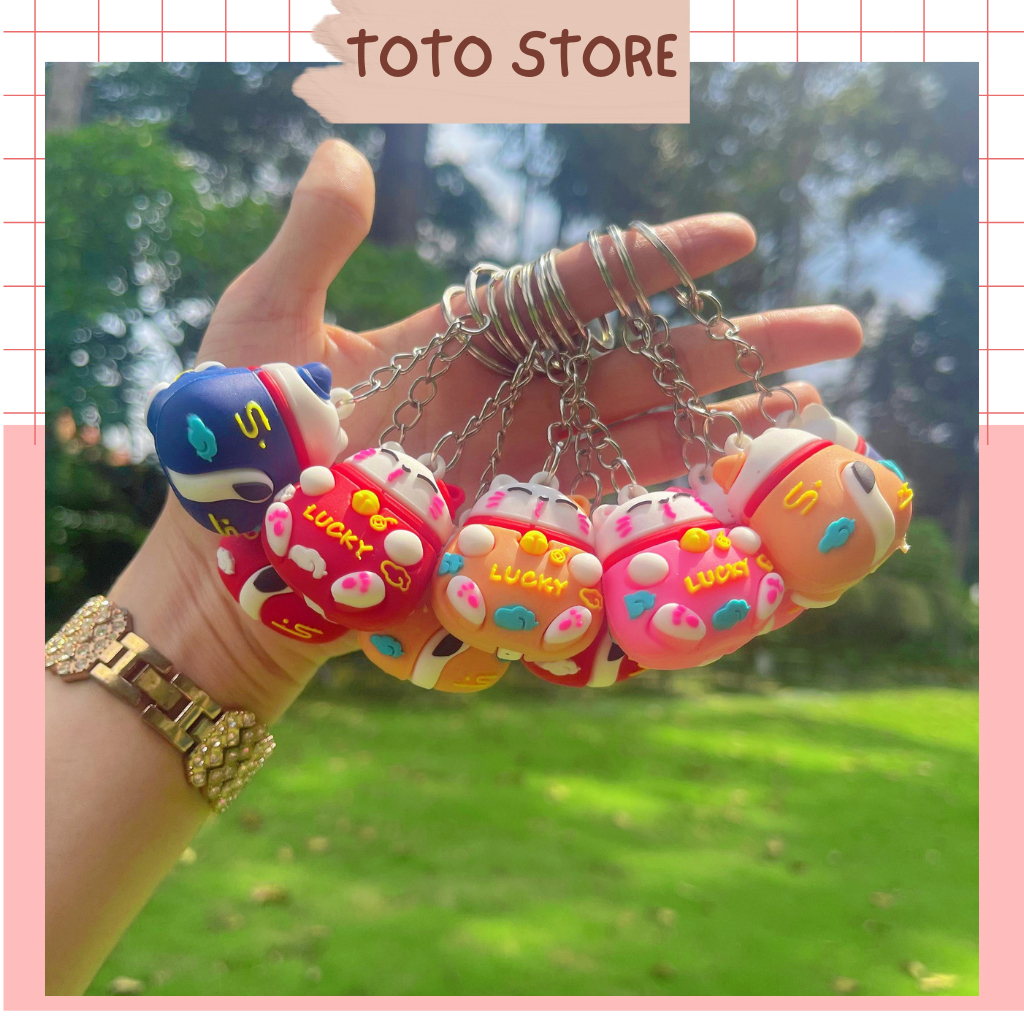 MÀU NGẪU NHIÊN - Móc Khóa Mèo Thần Tài Phong Thủy Nhiều Màu, Làm Quà Tặng Ý Nghĩa