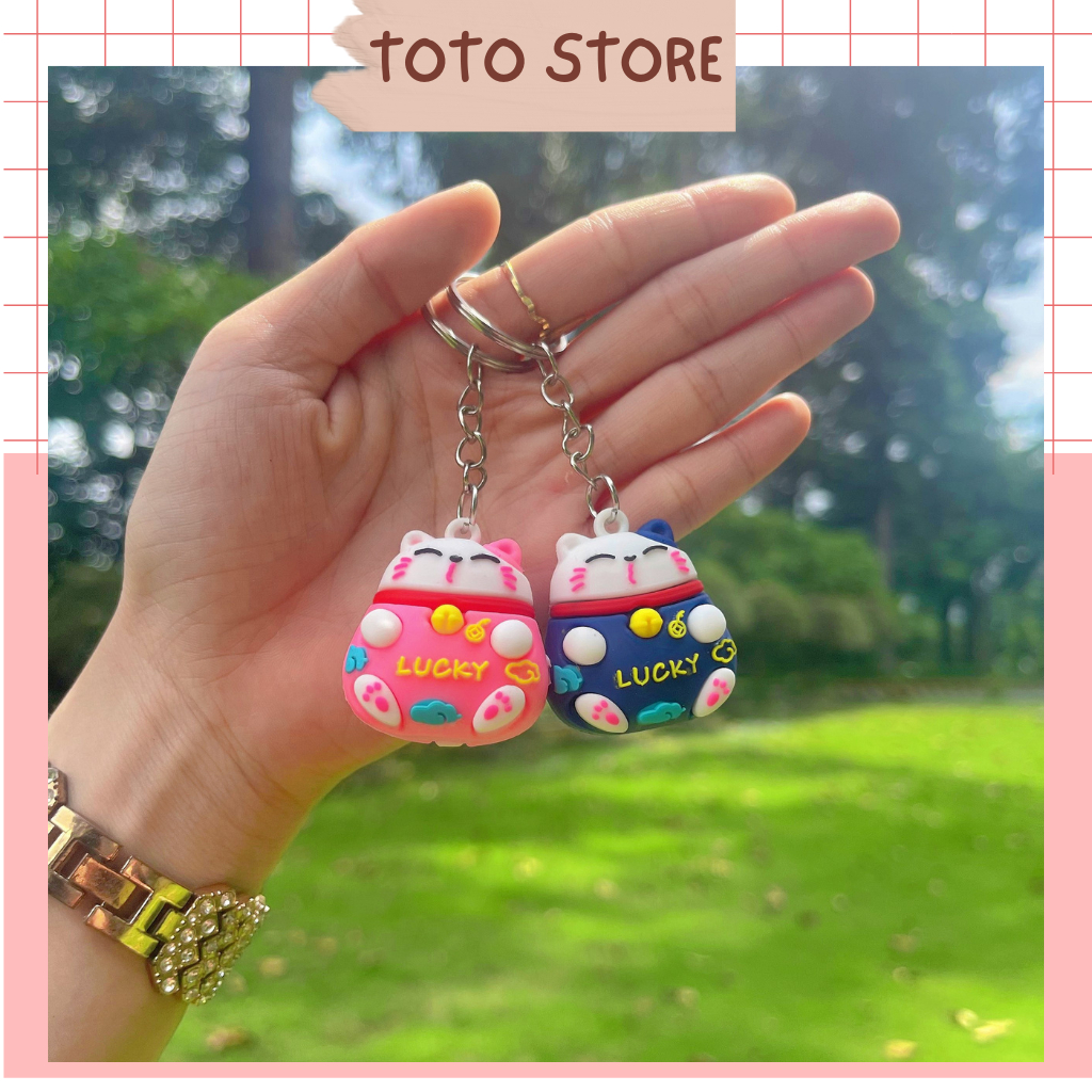 MÀU NGẪU NHIÊN - Móc Khóa Mèo Thần Tài Phong Thủy Nhiều Màu, Làm Quà Tặng Ý Nghĩa