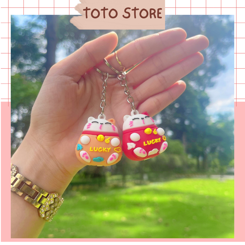MÀU NGẪU NHIÊN - Móc Khóa Mèo Thần Tài Phong Thủy Nhiều Màu, Làm Quà Tặng Ý Nghĩa