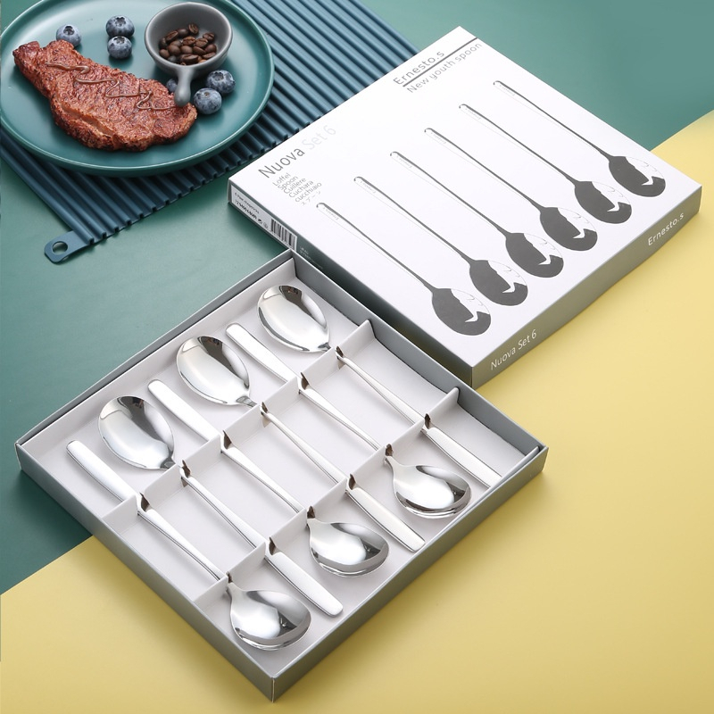 Hộp 6 chiếc thìa inox sang trọng, thìa Nuova ăn cơm