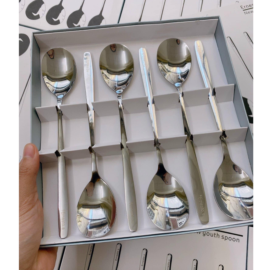Hộp 6 chiếc thìa inox sang trọng, thìa Nuova ăn cơm