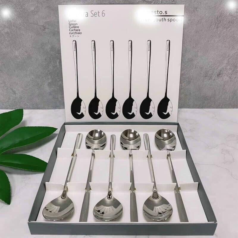 Hộp 6 chiếc thìa inox sang trọng, thìa Nuova ăn cơm