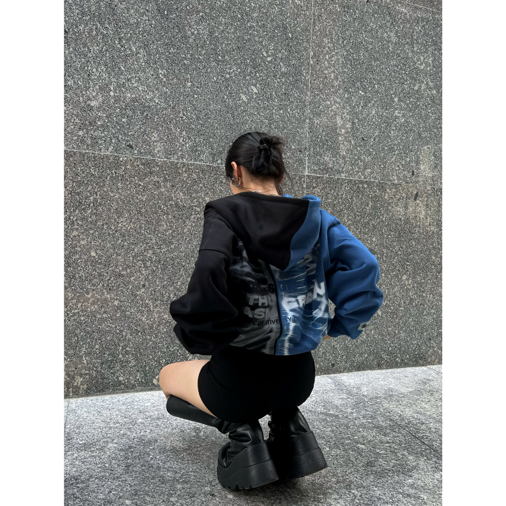 Áo Hoodie Zip Bone Graw Nỉ Bông 2 Màu 2 Form / Black Blue