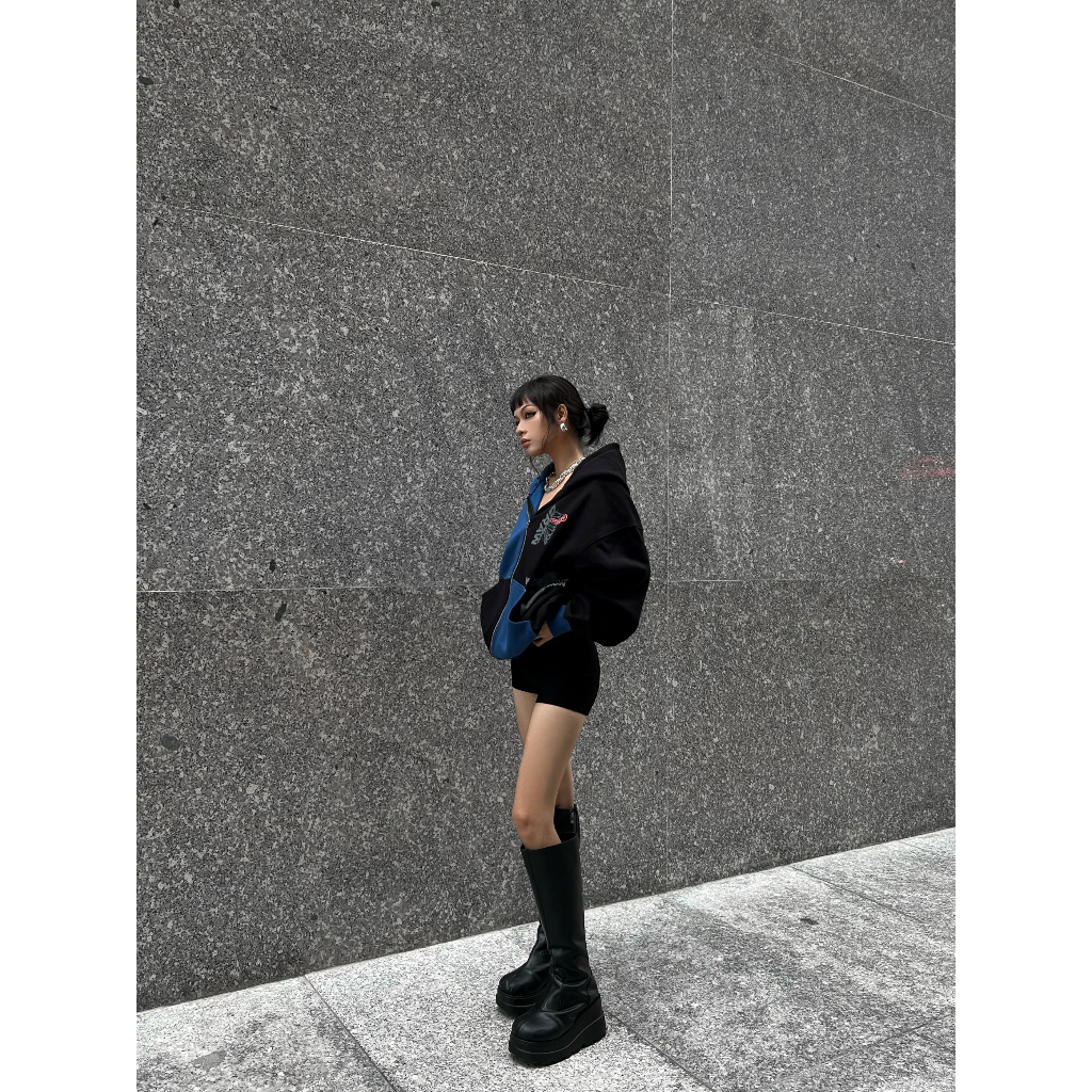 Áo Hoodie Zip Bone Graw Nỉ Bông 2 Màu 2 Form / Black Blue