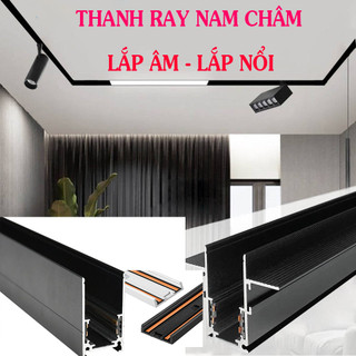 Thanh ray nam châm lắp âm, lắp nổi, thả treo - Chuyên dùng cho đèn Led nam châm -Chiếu sáng hiện đại