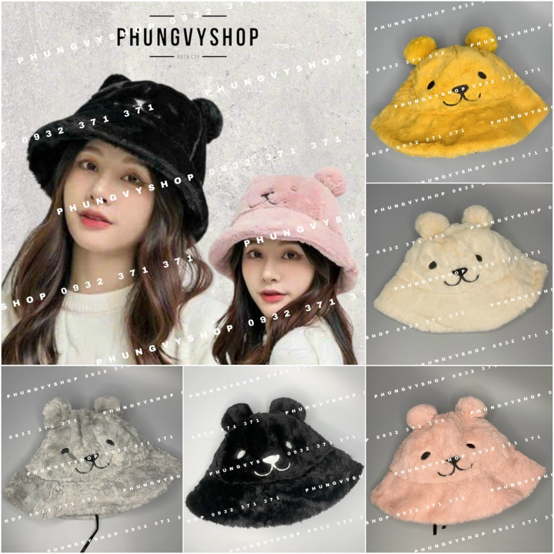 Mũ lông bucket tai bèo vành thu đông unisex nam nữ phong cách hàn quốc phungvyshop - nón BO LÔNG MÈO ĐÔNG