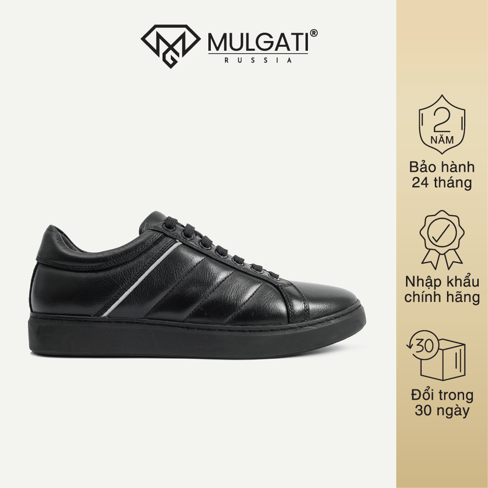 Giày thể thao nam MULGATI Black Sneaker da trơn màu đen - M128A-82A