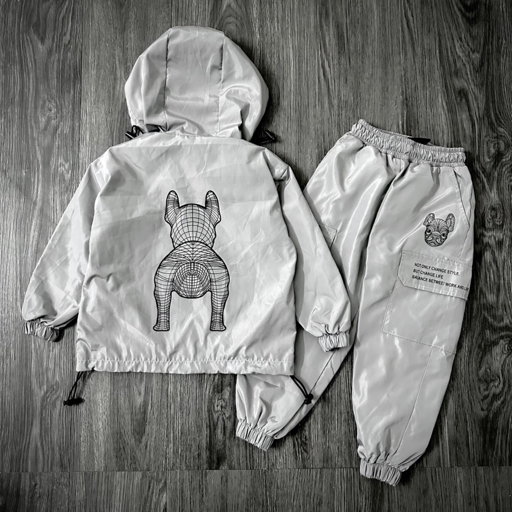 Bộ Gió Life Work Thể Thao Thu Đông 2 lớp,chất liệu gió chống nước dày dặn cho bé trai và bé gái 10-40kg
