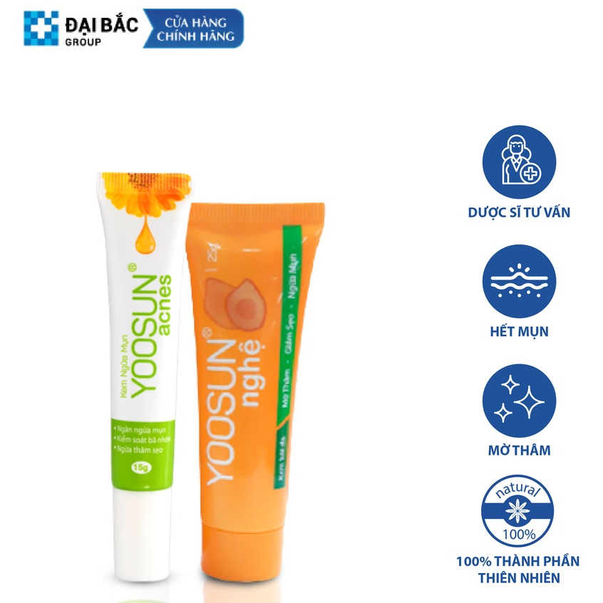 Combo Kem Bôi Da Yoosun Rau Má - Nghệ -  Acnes - 100% Tự Nhiên - Ngăn Ngừa Mụn, Giảm Thâm, Mát Da Từ Thảo Dược(Date Mới)