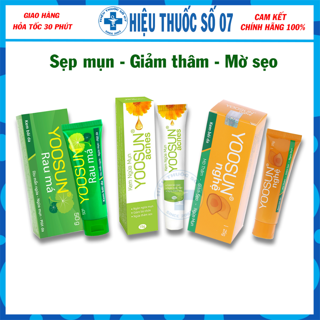 Combo Kem Bôi Da Yoosun Rau Má - Nghệ -  Acnes - 100% Tự Nhiên - Ngăn Ngừa Mụn, Giảm Thâm, Mát Da Từ Thảo Dược(Date Mới)