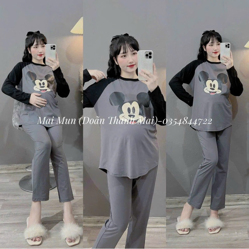 Bộ Bầu Dài Tay Micky- Chất Liệu Cotton
