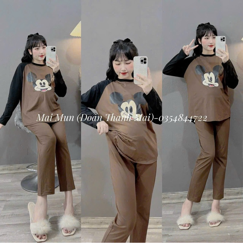 Bộ Bầu Dài Tay Micky- Chất Liệu Cotton