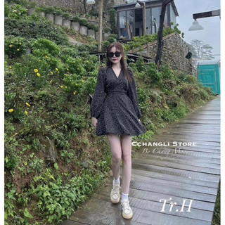 Váy chấm bi tay bồng chang moon