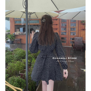 Váy Chấm Bi Tay Bồng Chang Moon (Sẵn Hàng)