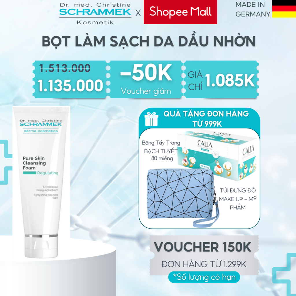 Bọt rửa mặt Dr.Schrammek làm sạch da cho da nhờn Pure Skin Cleansing Foam 100ml