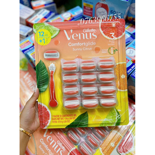 Bộ dao cạo nữ Gillette Venus đầu bơ gồm: 1 thân dao cạo và 12 lưỡi dao có đầu bơ