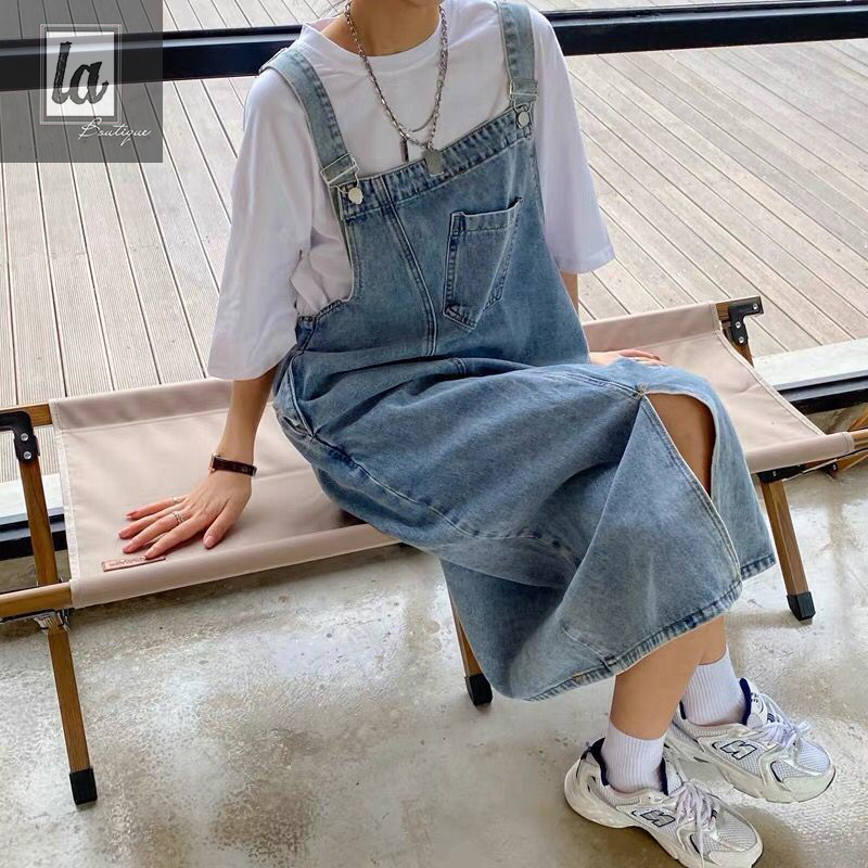 Yếm đầm jeans xẻ đùi trước forrm rộng bigsize 45kg - 100kg