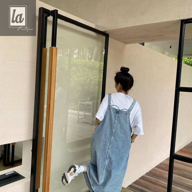 Yếm đầm jeans xẻ đùi trước forrm rộng bigsize 45kg - 100kg