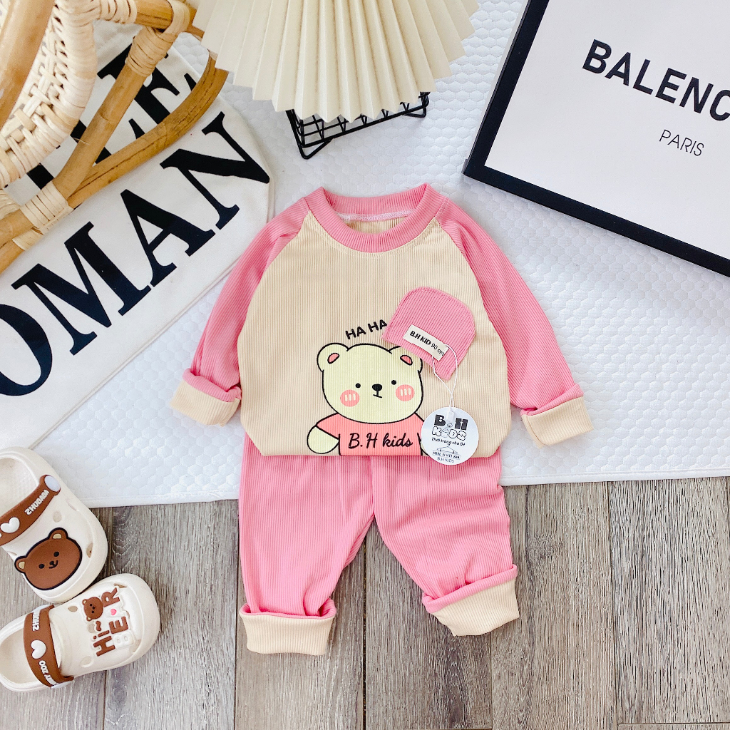 Bộ quần áo dài tay thu đông, chất thun tăm, họa tiết cho bé trai. bé gái size 6-16kg