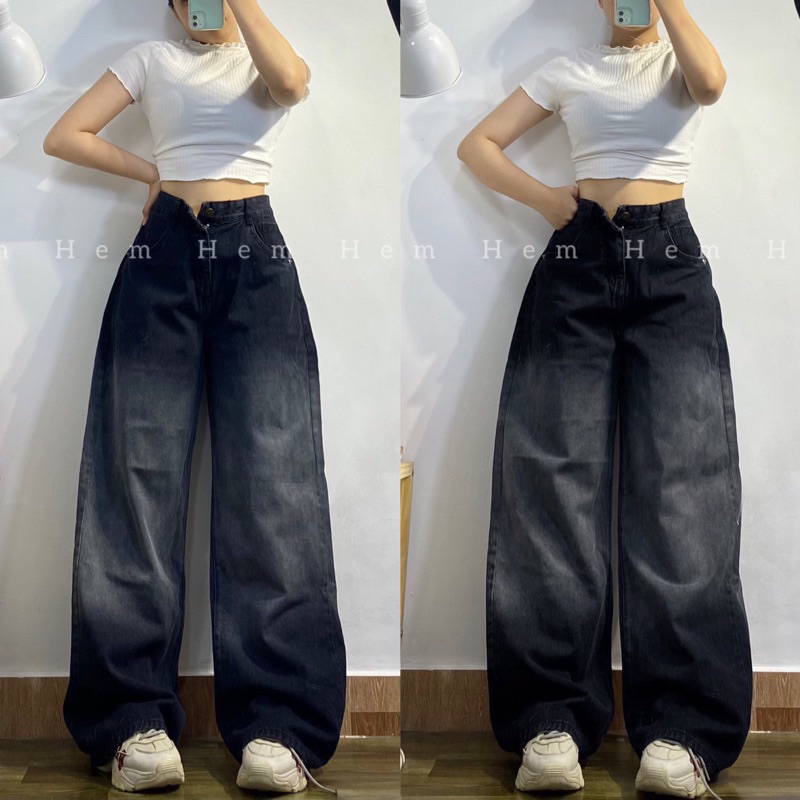 Quần jean loang nam nữ ống suông hình thật