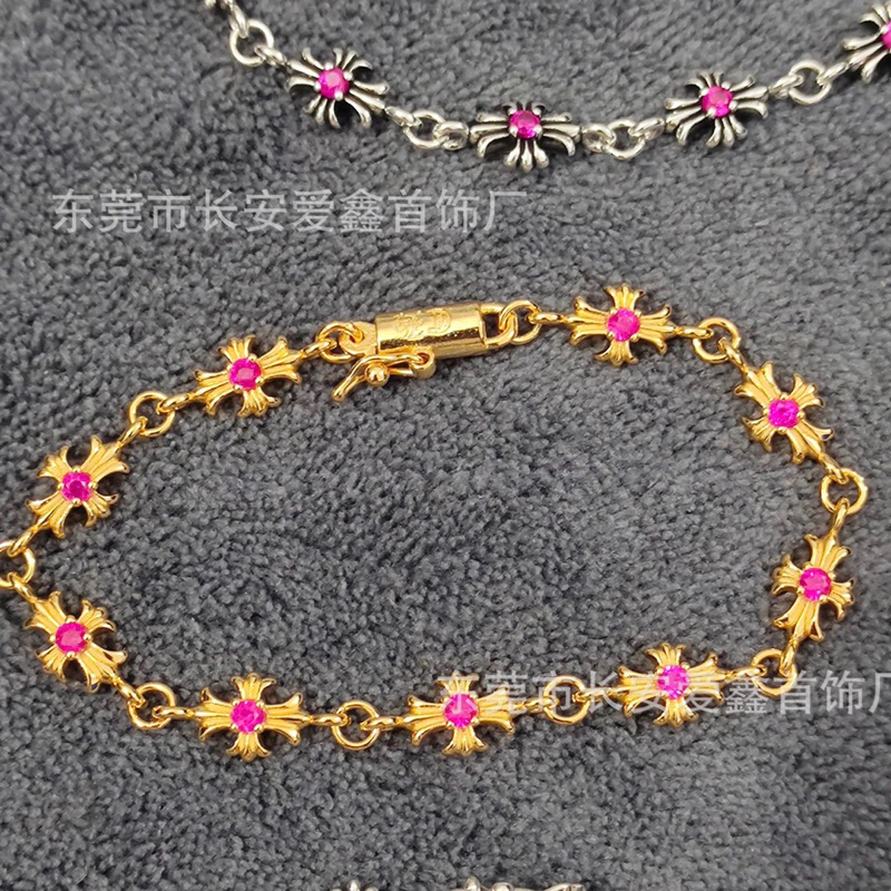 VÒNG TAY CHROME HEART Thánh Giá Nhỏ CH-460 -Lắc tay Hoa Chrome heart Thánh Giá Vàng Bé -Chrome heart bracelet