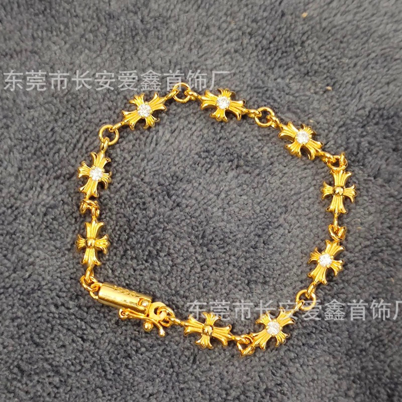 VÒNG TAY CHROME HEART Thánh Giá Nhỏ CH-460 -Lắc tay Hoa Chrome heart Thánh Giá Vàng Bé -Chrome heart bracelet