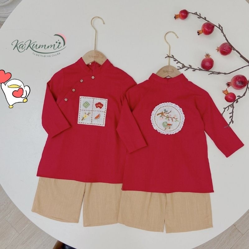 Sét áo dài cặp đôi bé trai bé gái cao cấp đẹp mềm mại giá rẻ áo dài tết