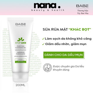Sữa rửa mặt Laboratorios BABÉ Stop Akn Purifying Cleansing gel cho da dầu mụn 200ml