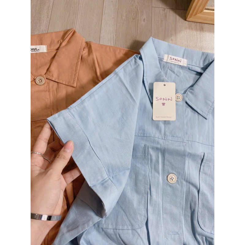 Áo sơmi croptop chun eo siêu xinh