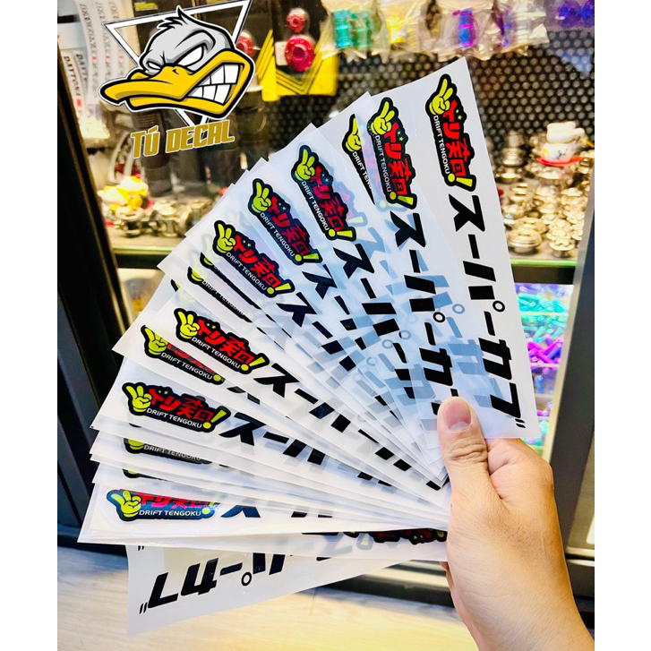 Tem Decal Sticker JDM Chữ Nhật In Siêu Trong Với Phối Màu Đỏ Đen Thích Hợp Dán Tráng Trí Các Nền Màu Sáng