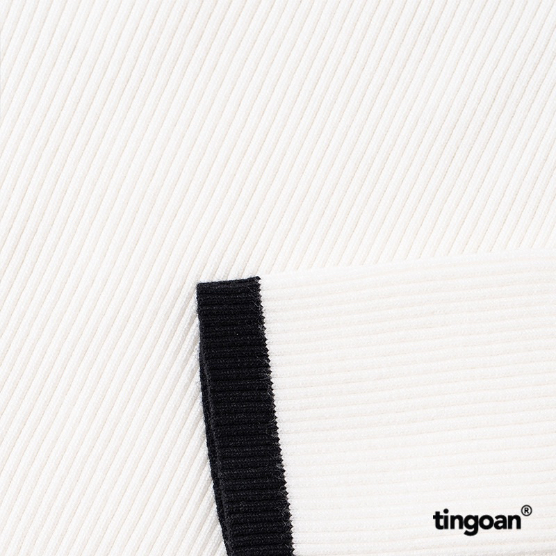 TINGOAN® - Áo len lệch vai trắng viền đen ôm LEI LEI TOP/WH