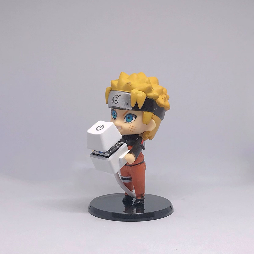 Nút bật nguồn máy tính trắng decor với mô hình 10cm Naruto, One Piece; công tắc blue switch dây nối 1.65m bật PC dễ hơn