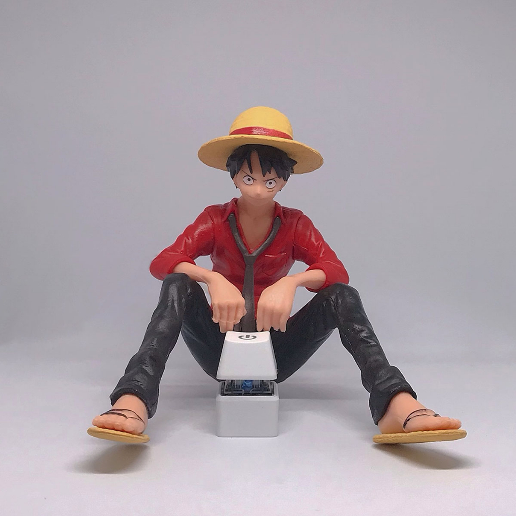 Nút bật nguồn máy tính trắng decor với mô hình 10cm Naruto, One Piece; công tắc blue switch dây nối 1.65m bật PC dễ hơn