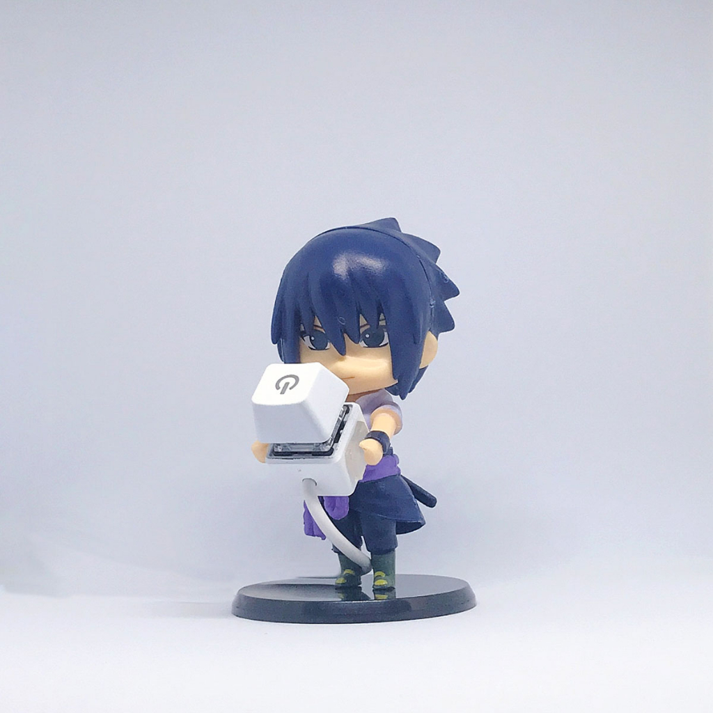 Nút bật nguồn máy tính trắng decor với mô hình 10cm Naruto, One Piece; công tắc blue switch dây nối 1.65m bật PC dễ hơn