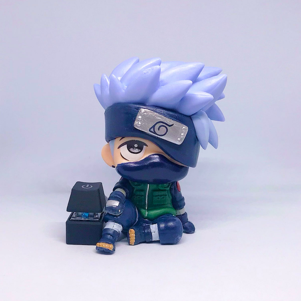 Nút bật nguồn máy tính đen decor với mô hình 10cm Naruto, OnePiece; công tắc blue switch dây nối dài 1.65m bật PC dễ hơn