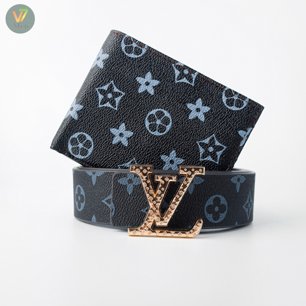 Combo Thắt Lưng Ví Nam LV Kẻ Caro - Dây Nịt Nam Bóp Nam Cao Cấp Trẻ Trung Lịch Lãm V7M3