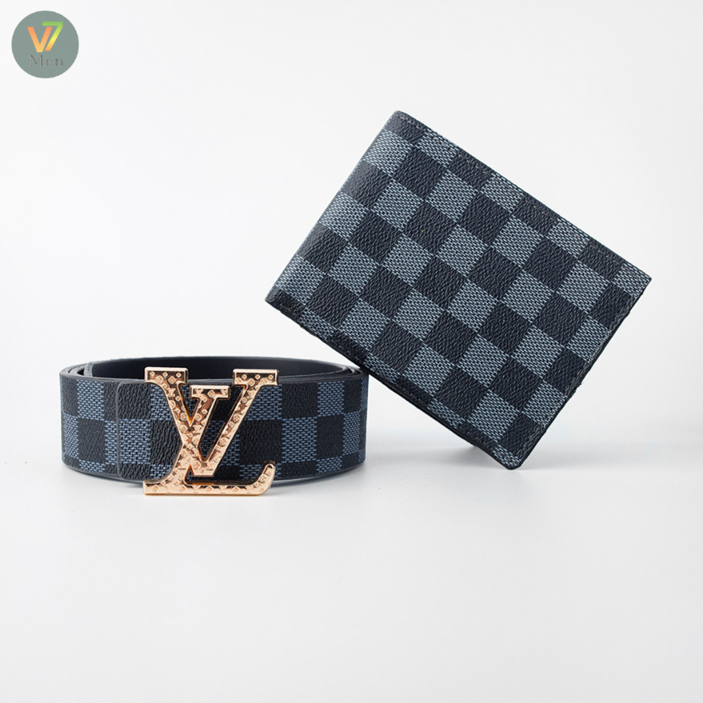 Combo Thắt Lưng Ví Nam LV Kẻ Caro - Dây Nịt Nam Bóp Nam Cao Cấp Trẻ Trung Lịch Lãm V7M3