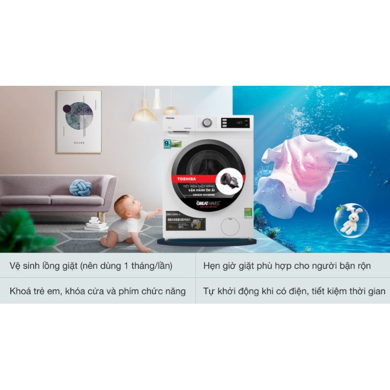 Máy giặt lồng ngang TOSHIBA 9,5kg TW-BK105S2V - Chính hãng, mới 100%, nguyên đai, nguyên kiện, nguyên Seal