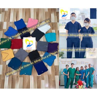 Bộ Scrubs 6 màu vải cotton lon- bác sĩ, blouse cổ tim, đồng phục điều dưỡng, spa, thẩm mỹ viện, dược sĩ