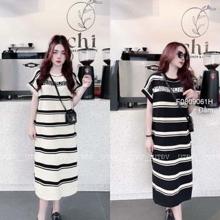 Đầm len body sọc tay ngắn hàng Quảng Châu 2406 T
