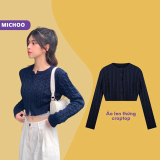 Áo croptop len thừng michoo cài cúc vân nổi 6 màu