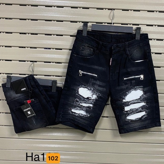 Quần short jean nam màu xám thêu logo chất bò - quần lửng bò nam co giãn thời trang cao cấp Pn_shop90 ms207