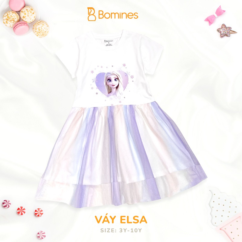 Váy bé gái công chúa Elsa BOMINES, lót lưới điệu đà xinh xắn cho bé 3- 10 tuổi, 12- 30kg DTNBGELSALUOI