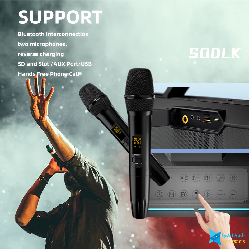Loa SODLK S520 di động bluetooth 5.0 siêu trầm 150W, karaoke chuyên nghiệp, đèn RGB
