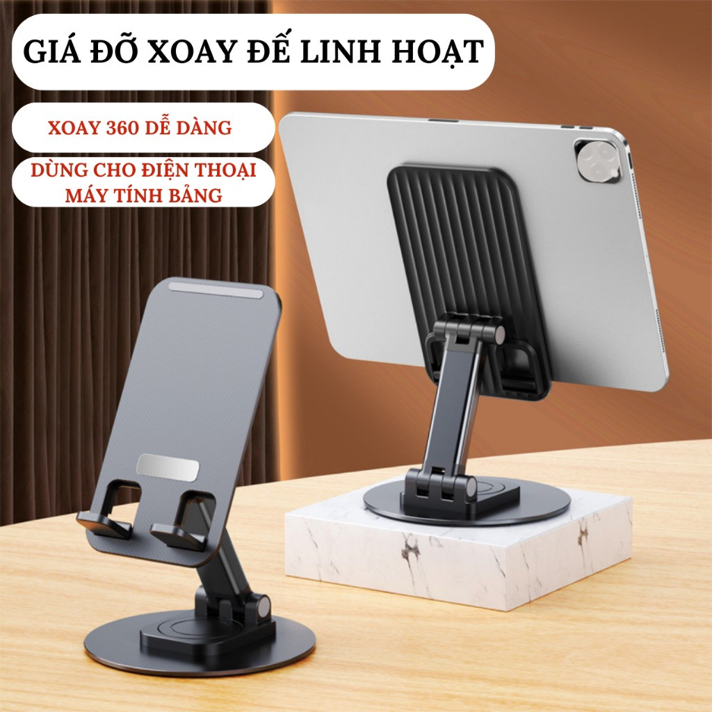 Giá Đỡ Điện Thoại Để Bàn Chân Xoay 360 Độ, Đế Đỡ Điện Thoại, iPad Làm Bằng Hợp Kim Nhôm Có Thể Gập Lại - Chính Hãng KYWI