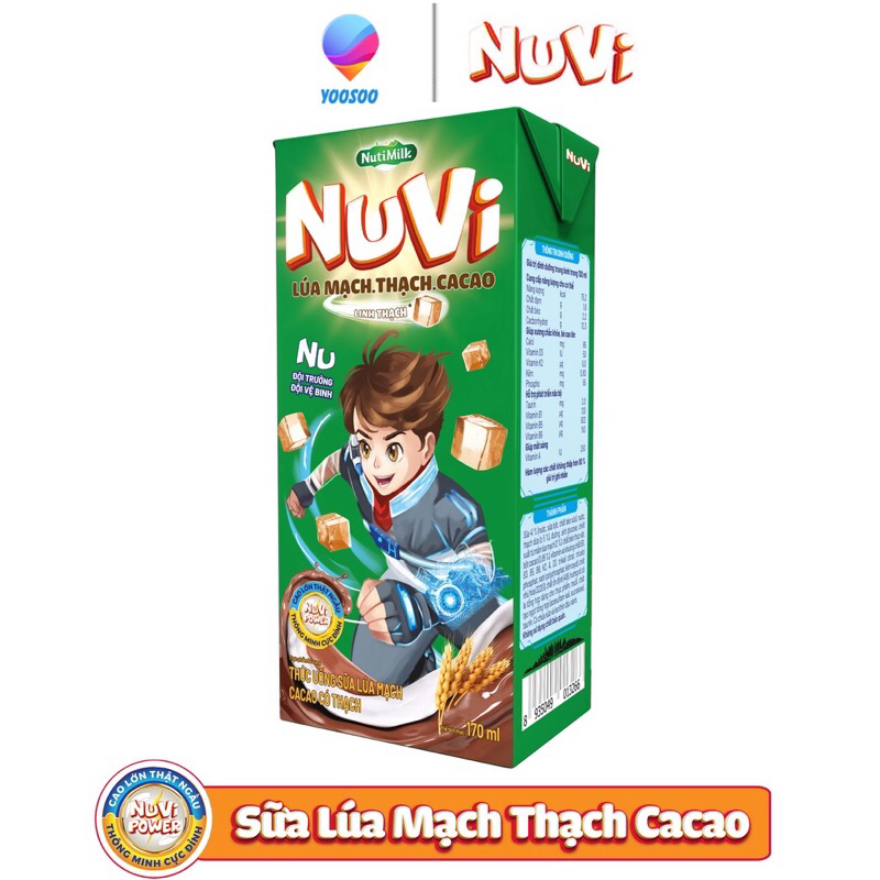 Lốc 4hộp x 170ml Sữa Nuvi có thạch - Thức uống Ca Cao Lúa Mạch NutiFood