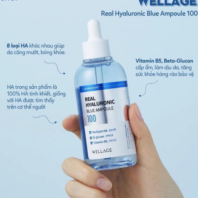 SERUM CẤP NƯỚC & PHỤC HỒI DA WELLAGE REAL HYALURONIC BLUE AMPOULE 100 75ML