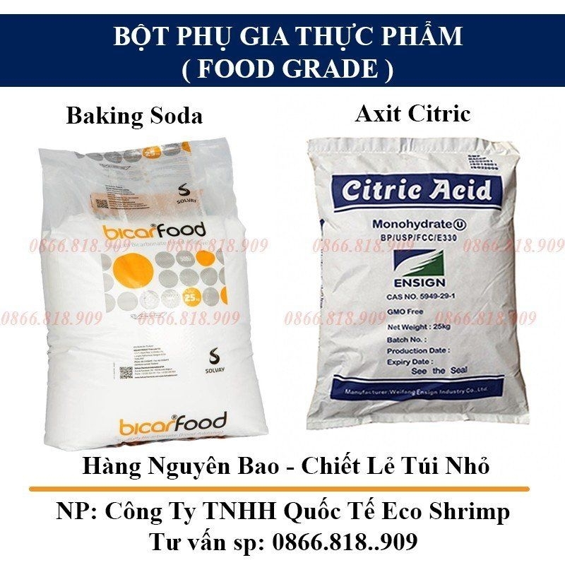 Combo 1kg Bột Soda Baking + 1kg Acid Citric (Bột Chanh) Phụ Gia Thực Phẩm - Muối Nở Nguyên Liệu Làm Bánh , Mỹ Phẩm