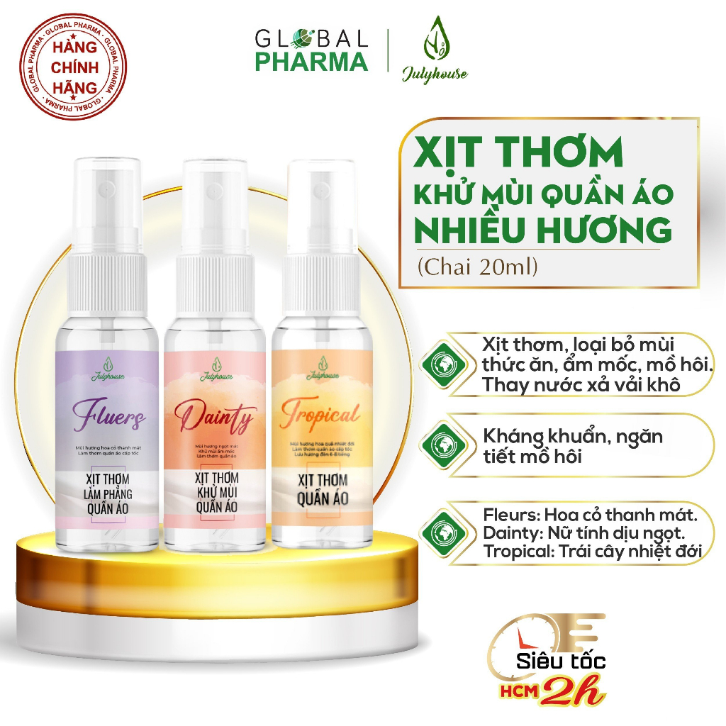 Xịt thơm quần áo JULYHOUSE chiết xuất tinh dầu thiên nhiên thơm mát ngày dài (Chai 20ml/280ml)