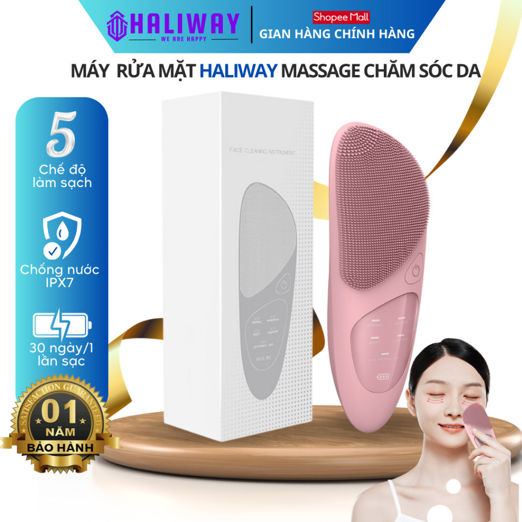 Máy Rửa Mặt Mini Cầm Tay Đa Năng HALIWAY Massage Mặt Đầu Silicon Giúp Sạch Sâu Da Chăm Sóc Mắt Môi Đẩy Tinh Chất - MRM2